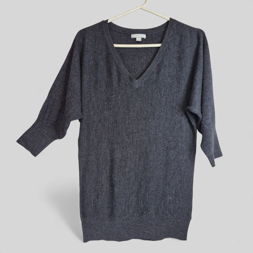 New York & Company Womens Size Small Pullover V-Neck‎ Sweater Gray Midi Sleeve
